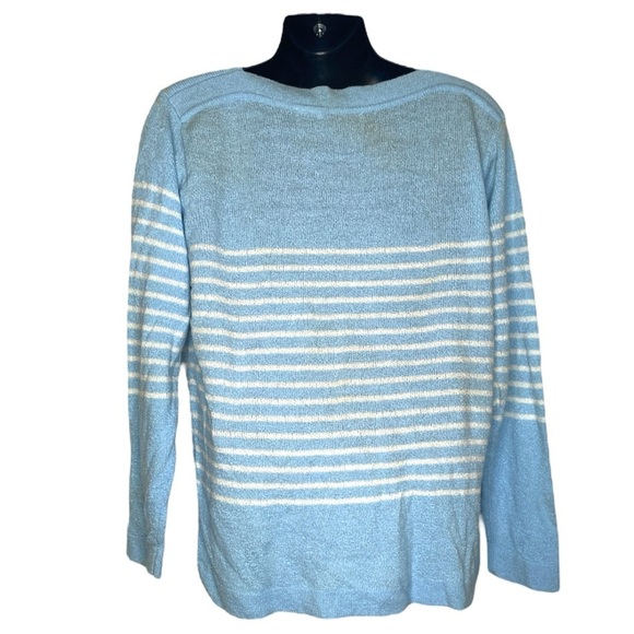 Carolyn Taylor Boatneck Striped Sweater (Size:XL, Color: Powder Blue/White) - Picture 2 of 5
